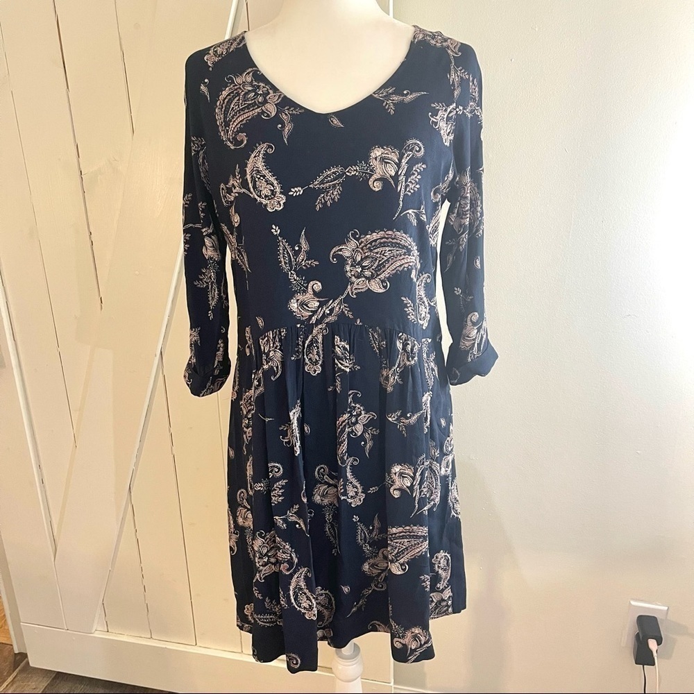 GARNET Hill Women's Size 6 Bohemian Pocket-detail Dress Navy Blue